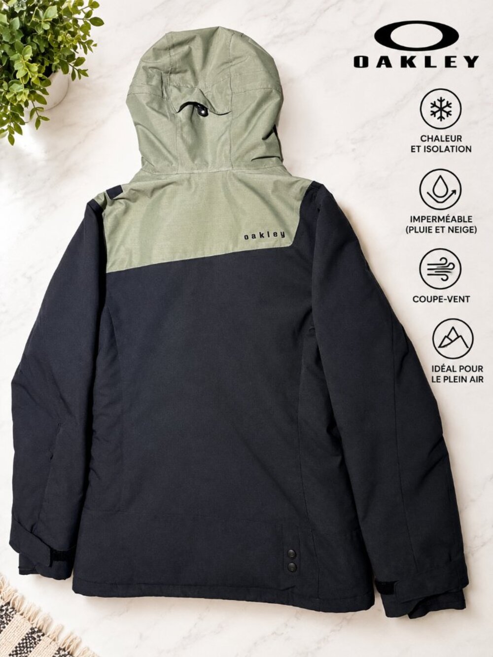 Manteau d'hiver Oakley Ski Snowboard Noir/Vert Olive - Taille XS